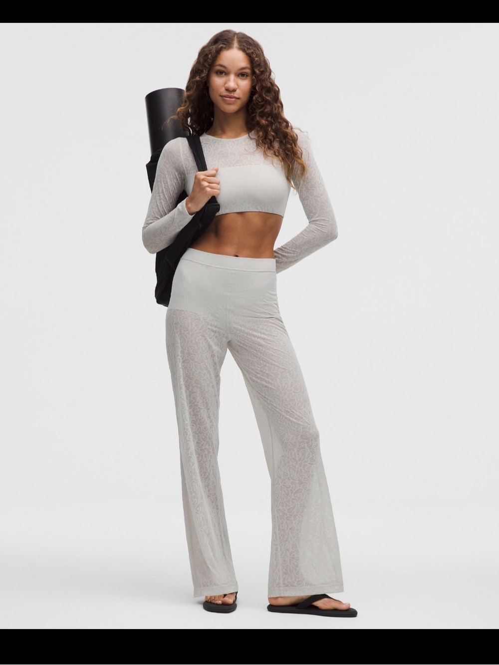 New Lululemon Paisley Lace Jacquard High-Rise Flared Pants in Dove Grey